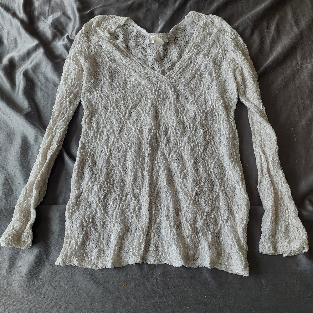 White Mesh Nylon J. Valdi Women's Blouse, Size Small